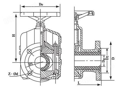 GJ41X型手动铝合金管夹阀外形结构尺寸图